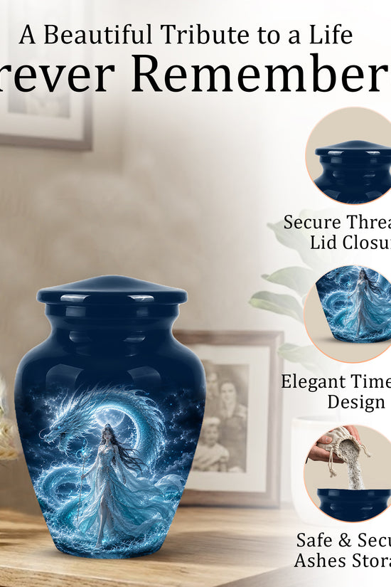 Dragon And Moon Goddess Fantasy Urn - Artistic Memorial Urns For Ashes