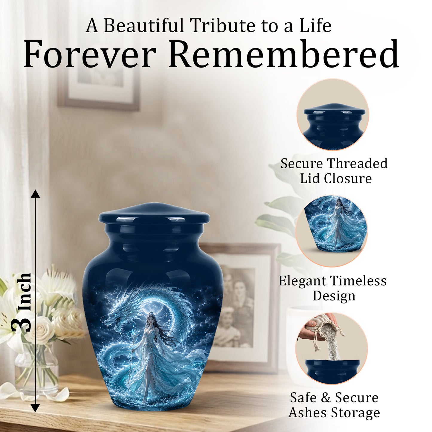 Dragon And Moon Goddess Fantasy Urn - Artistic Memorial Urns For Ashes