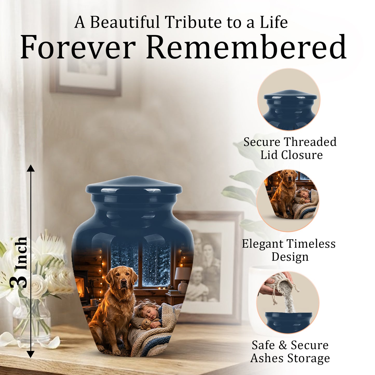 Golden Retriever Dog With Child - Beautiful Custom Pet Urns For Ashes