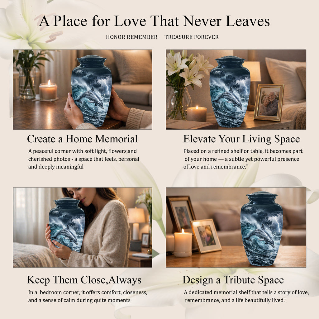 Black Dolphin In Storm Rain - Personalized Funeral Urns For Warriors