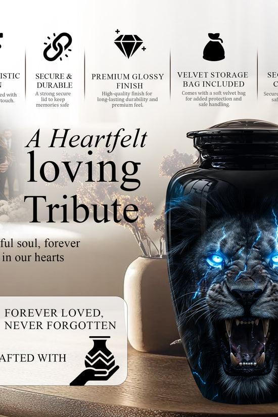 Black Lion Memorial Urns - Custom Handmade Burial Urns For Human Ashes