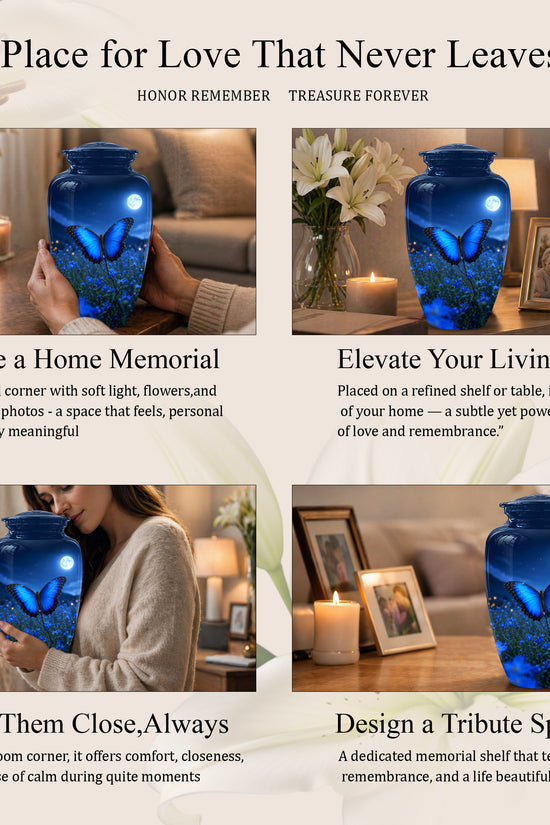 Personalized Blue Butterfly Cremation Urn - Handcrafted Urns For Mom