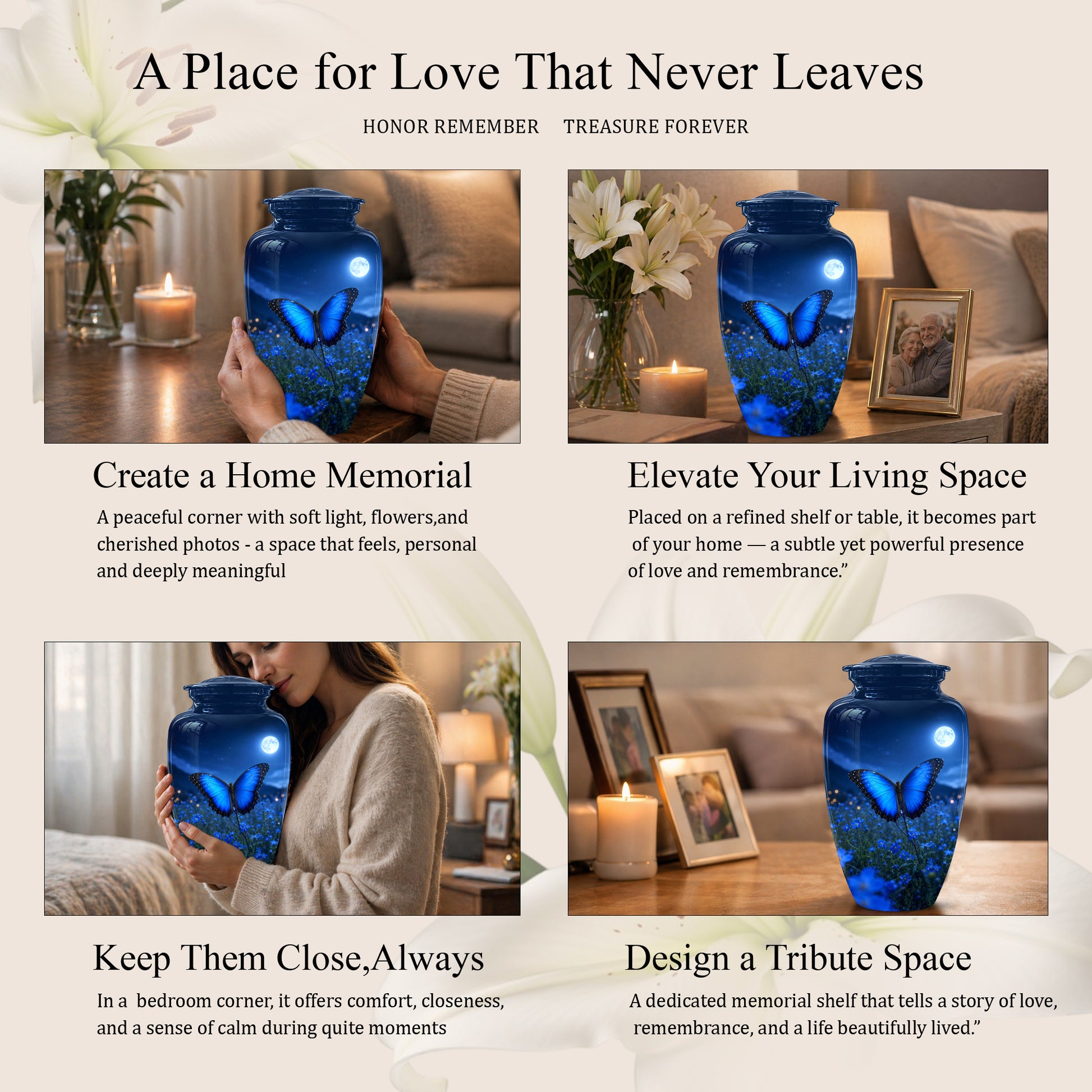 Personalized Blue Butterfly Cremation Urn - Handcrafted Urns For Mom