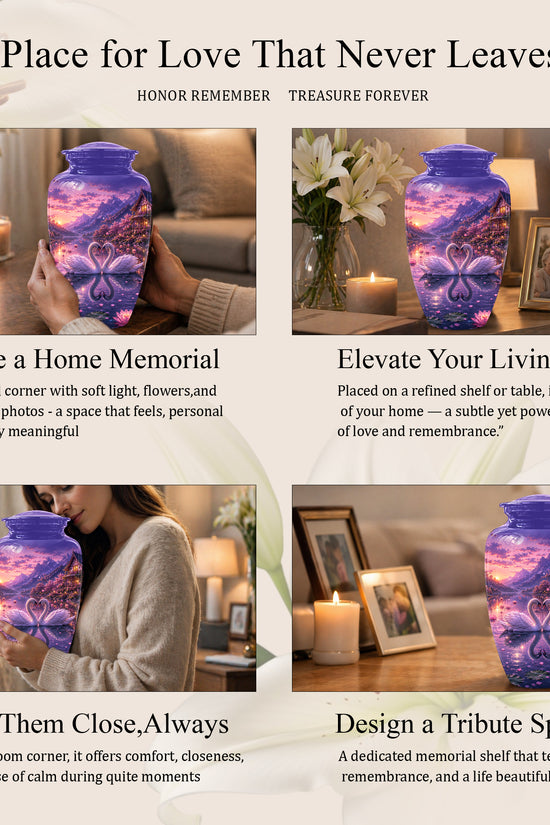 Couple Swan Cremation Urn - Purple Memorial Urns For Loved Ones Ashes