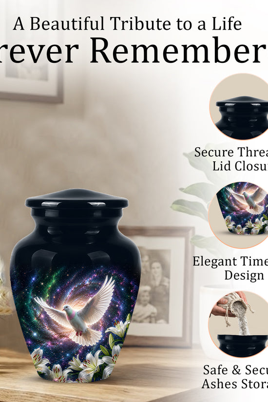 White Flying Dove Cremation Urn - Personalized Black Memorial Urns