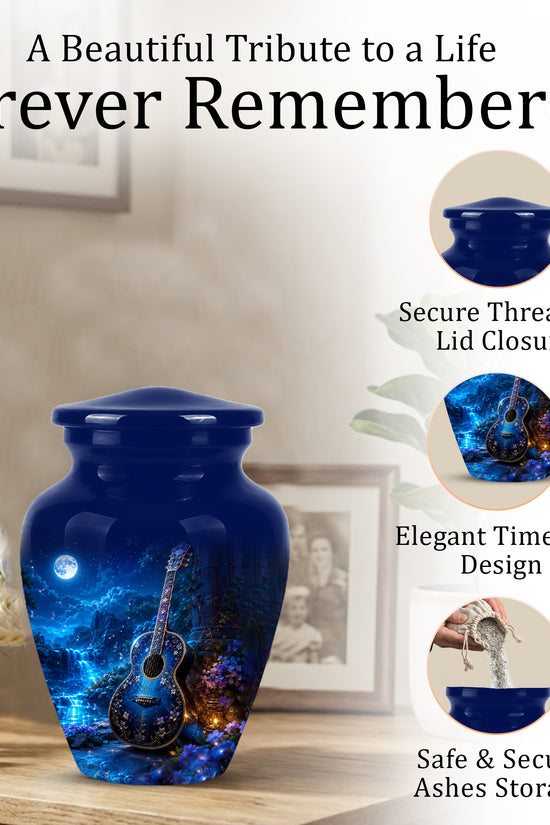Blue Guitar Moonlight Urn - Beautiful Artistic Urns For Music Lovers