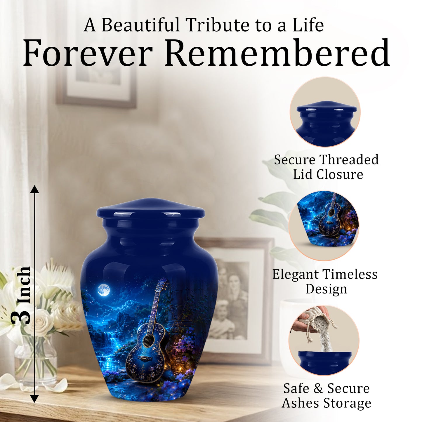 Blue Guitar Moonlight Urn - Beautiful Artistic Urns For Music Lovers