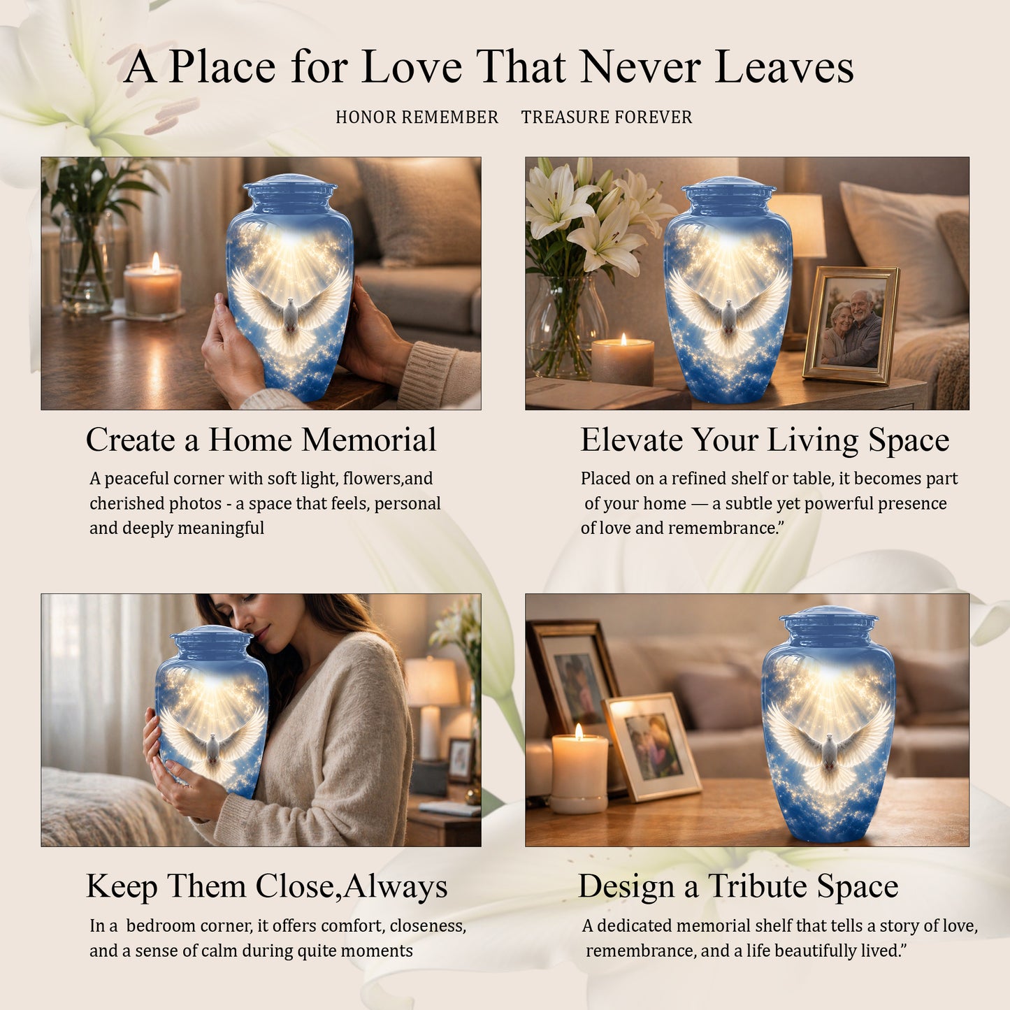White Dove Cremation Urn - Beautifully Handcrafted Urns For Ashes