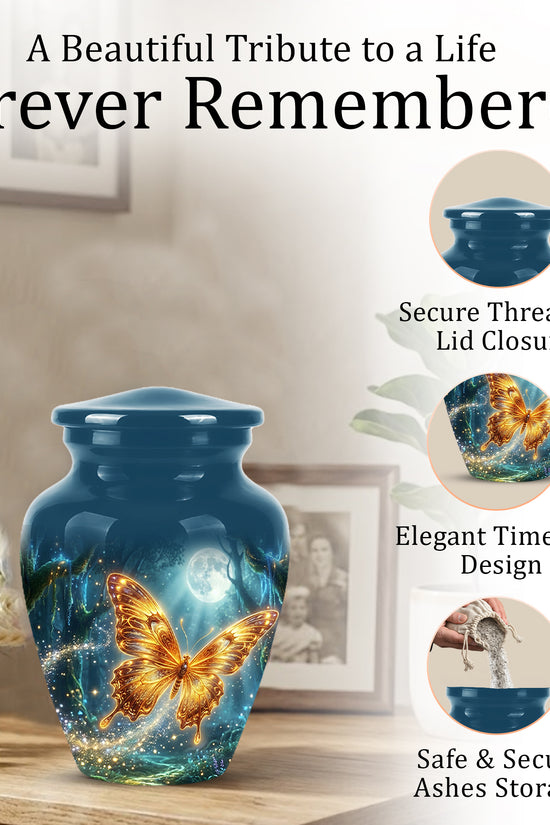 Glowing Yellow Butterfly Themed Urn - Moonlight Memorial Urns For Ashes