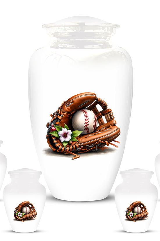 Baseball Gloves  & Ball Cremation Urn - Custom White Funeral  Urns