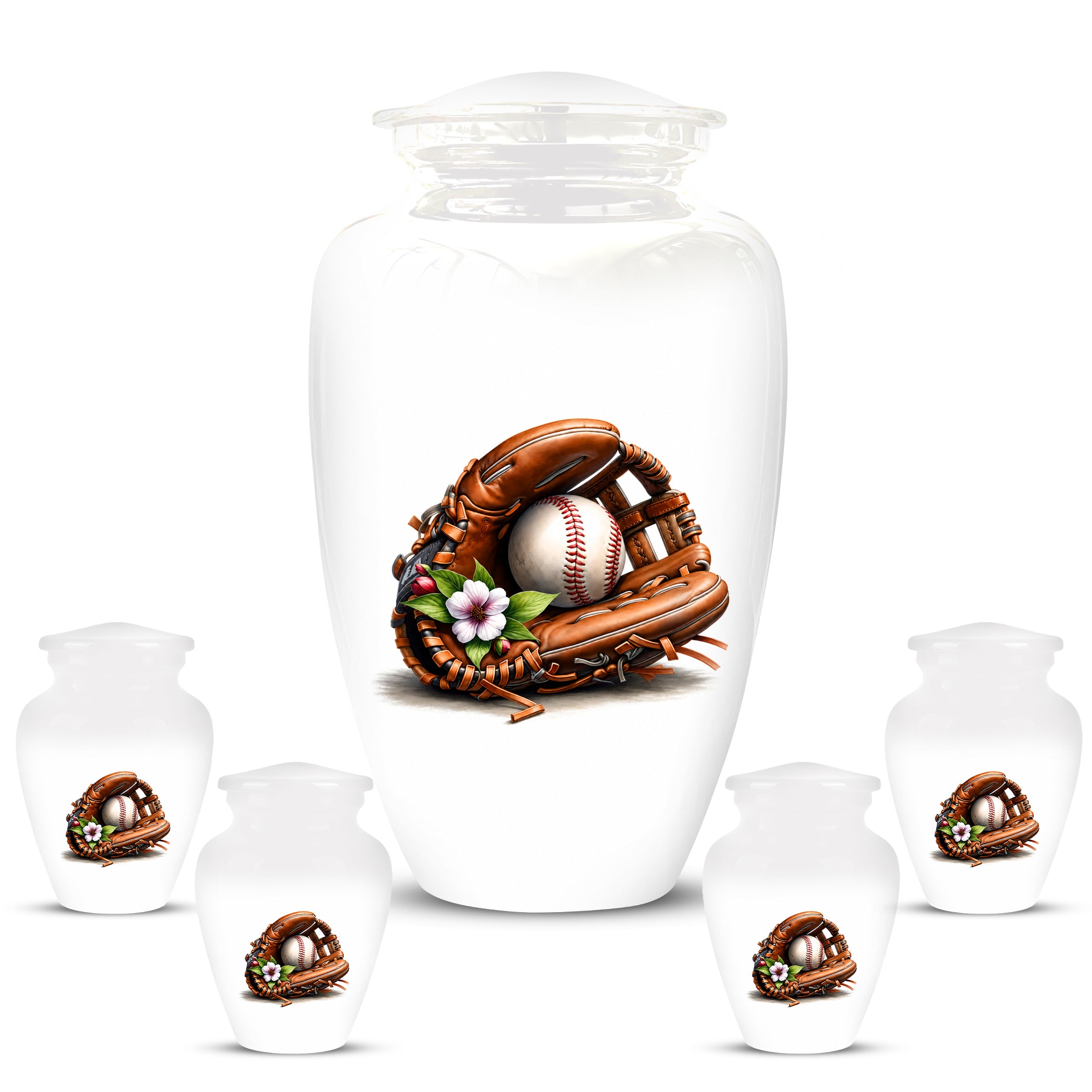 Baseball Gloves  & Ball Cremation Urn - Custom White Funeral  Urns