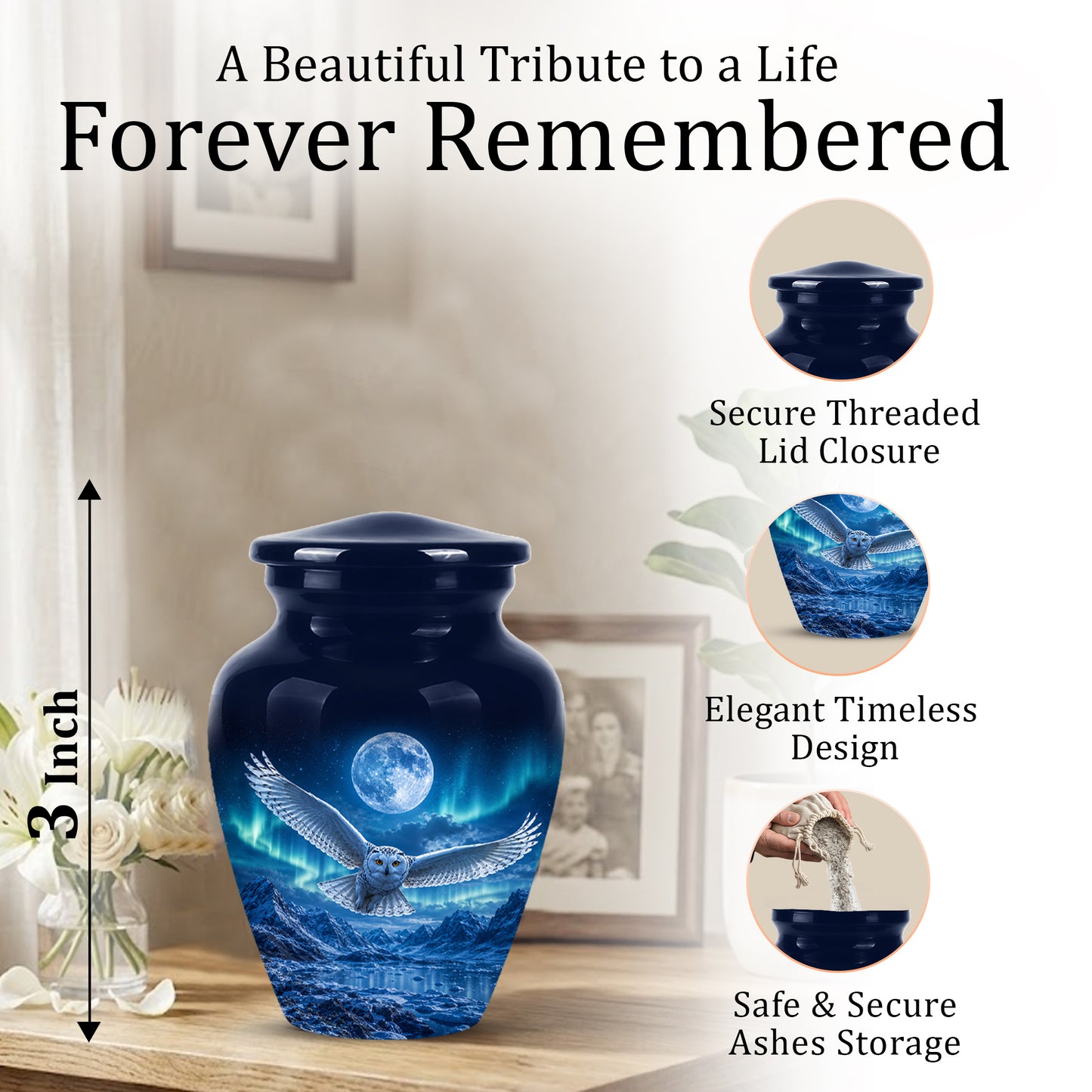 Flying Owl Memorial Urn - Night Owl Cremation Urns For Human Ashes