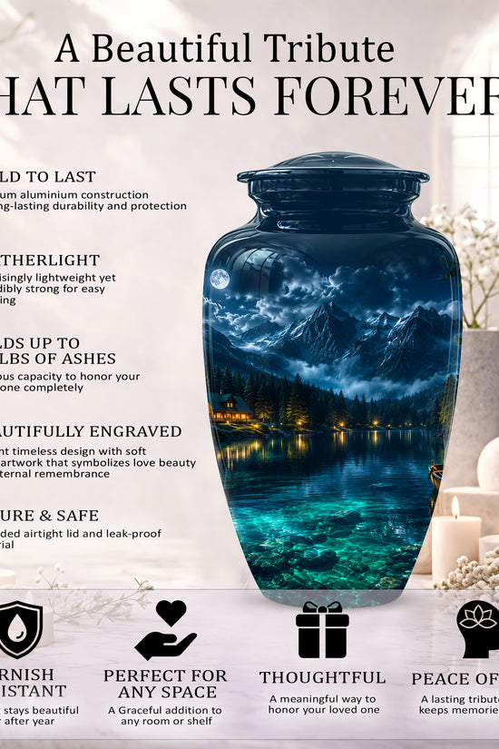 Mountain Lake Cremation Urn - Night Landscape Urns For Human Ashes