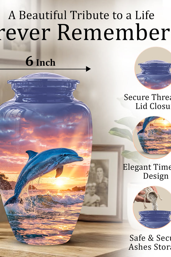 Blue Dolphin Themed Urn - Sunset Custom Funeral Urns For Human Ashes