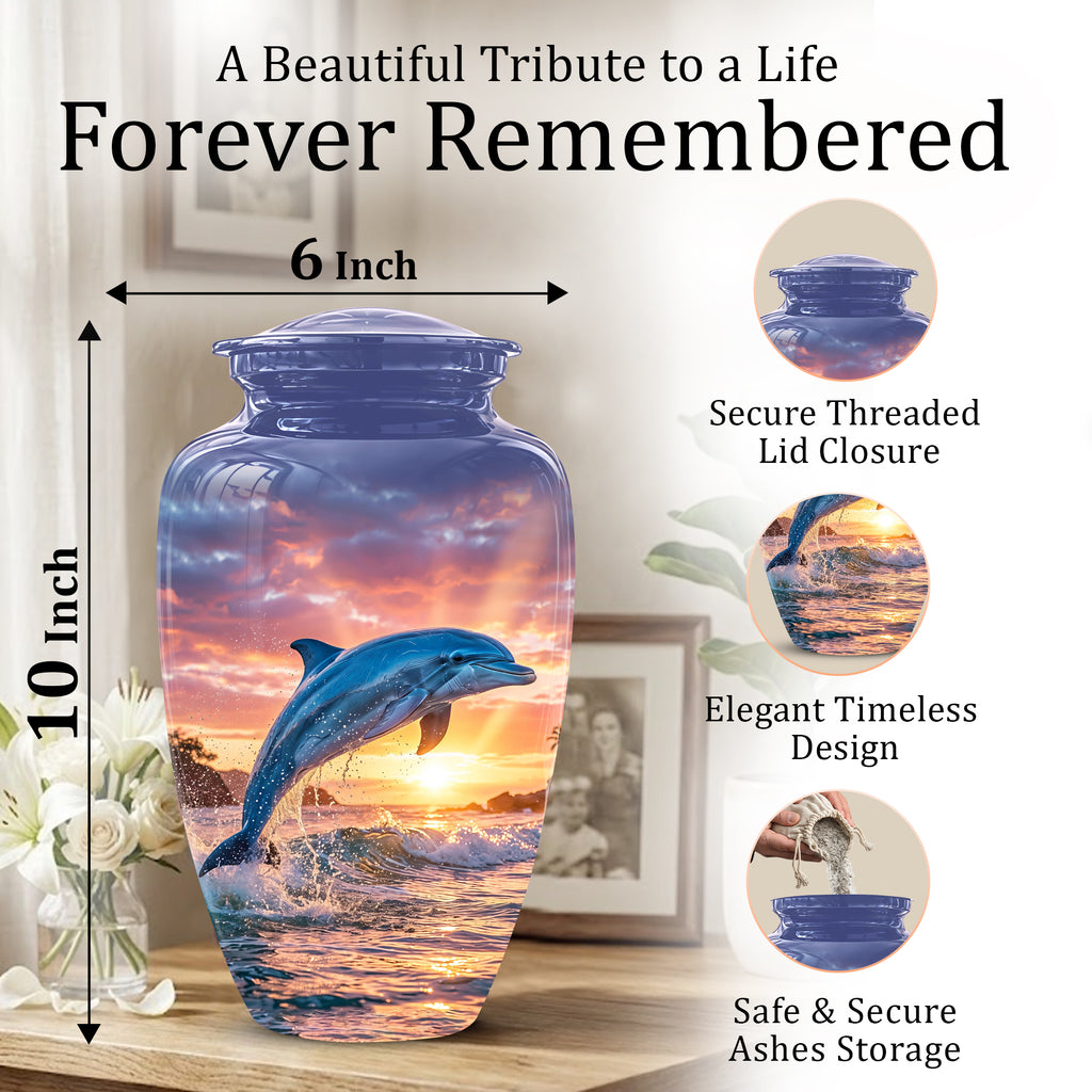 Blue Dolphin Themed Urn - Sunset Custom Funeral Urns For Human Ashes