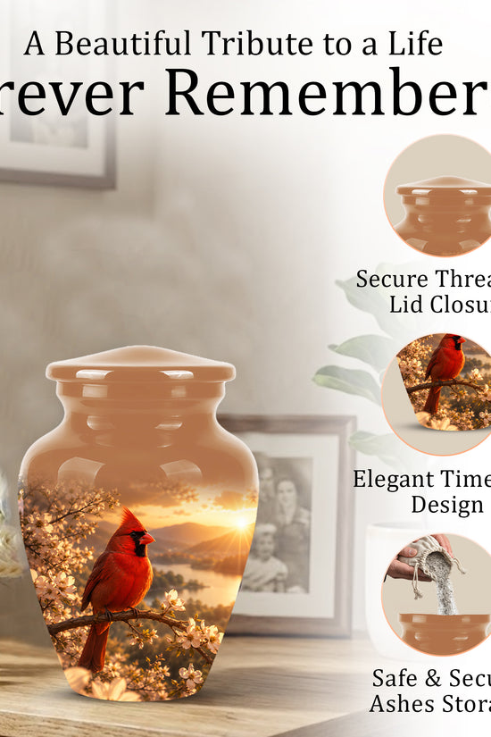 Red Cardinal Bird - Beautiful Sunset Scenic Burial Urns For  Ashes