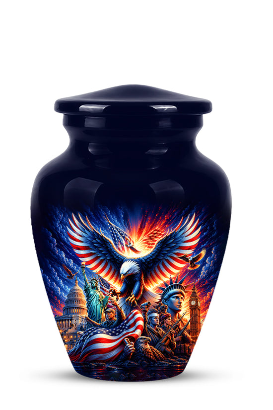 Custom Veteran Cremation Urn - American Flag & Eagle Urns For Ashes