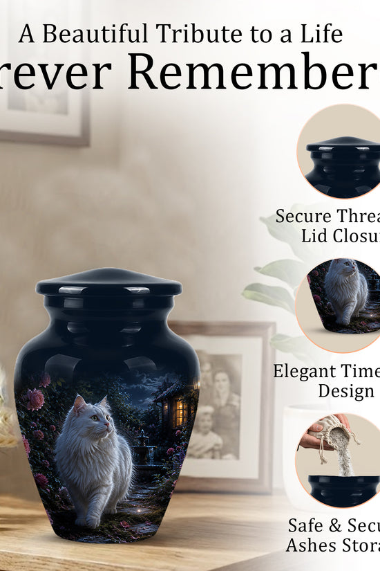 Beautiful White Cat Cremation Urn -  Personalized Handcrafted Pet Urns