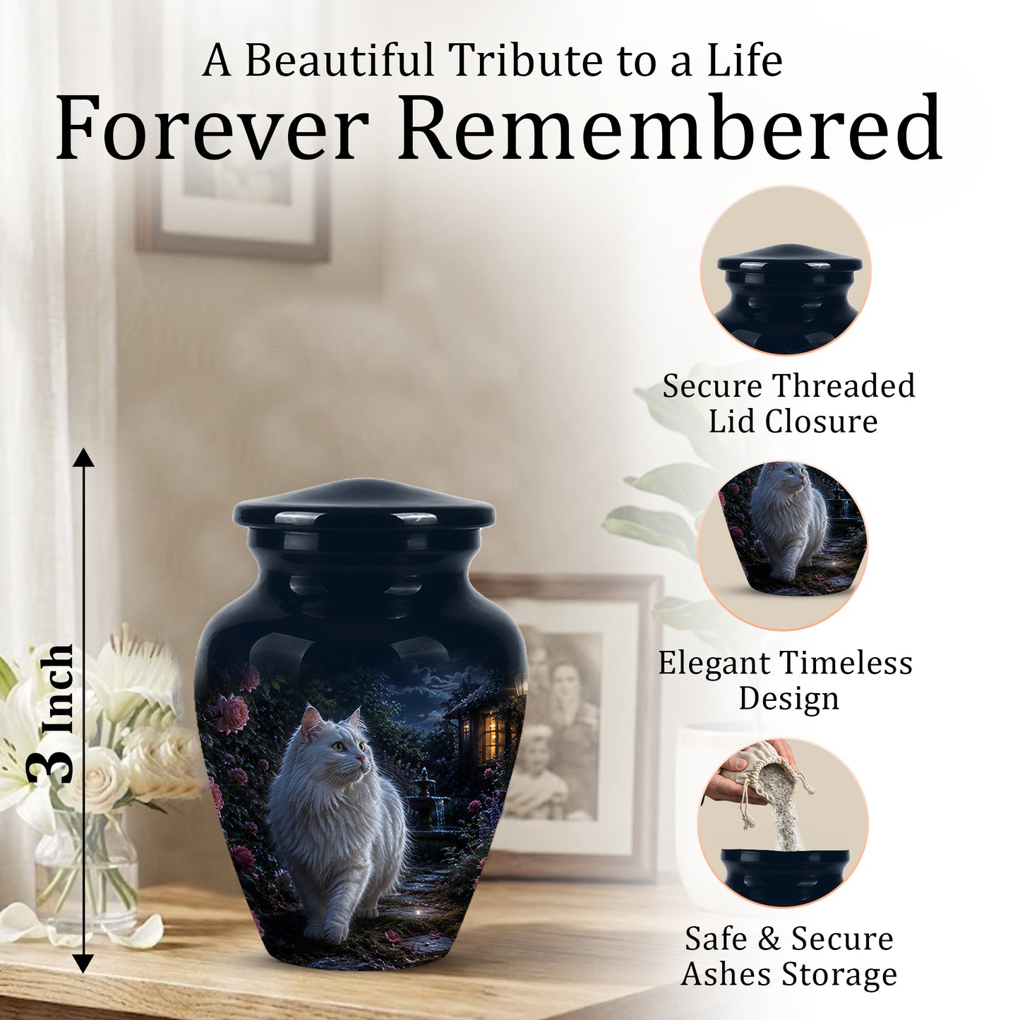 Beautiful White Cat Cremation Urn -  Personalized Handcrafted Pet Urns