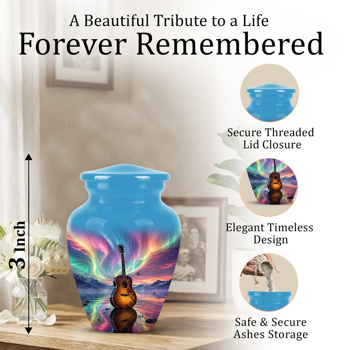 Guitar Aurora Borealis Urn - Classic Memorial Urns For Music Lovers