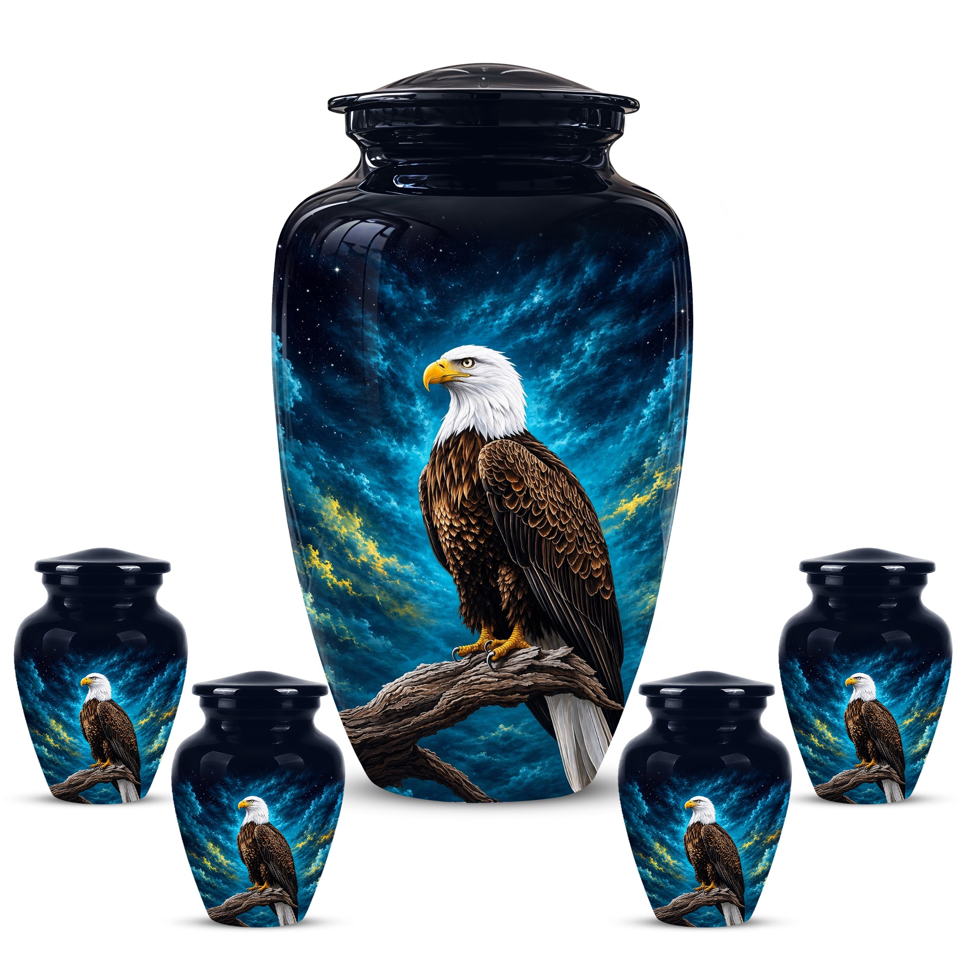 Cosmic Bald Eagle Cremation Urn - Decorative Memorial Urns For Human Ashes