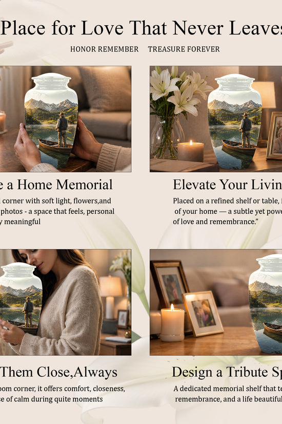 Fishing Cremation Urn - Artistic Landscape Fishing Urns For Dad Ashes
