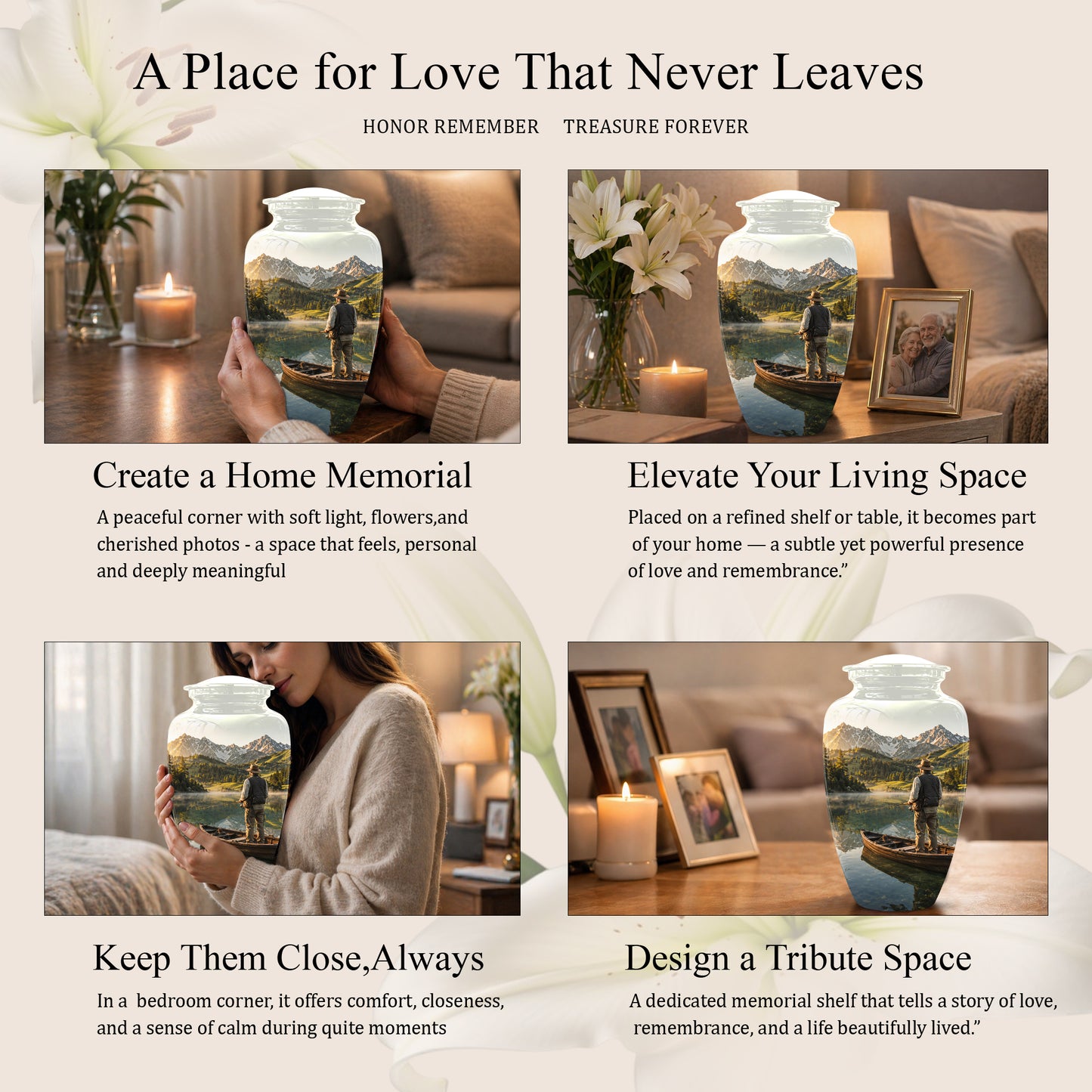 Fishing Cremation Urn - Artistic Landscape Fishing Urns For Dad Ashes