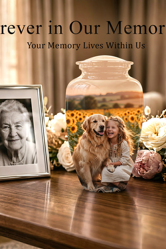 Golden Retriever With Girl - Beautifully Handcrafted Urns For Pet Ashes