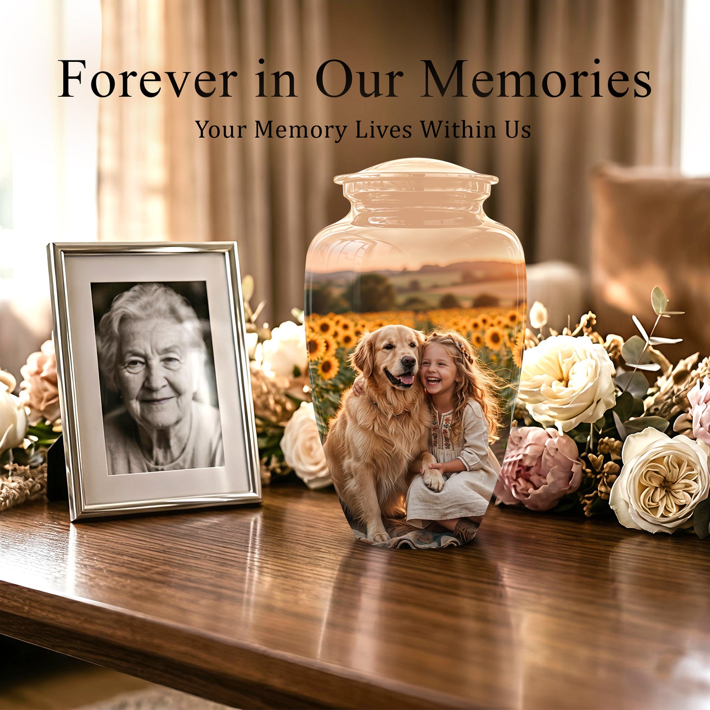 Golden Retriever With Girl - Beautifully Handcrafted Urns For Pet Ashes