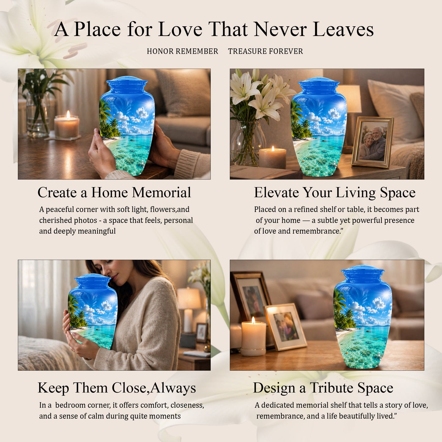 Beach Themed Memorial Urn - Beautifully Handcrafted Urns For Human Ash