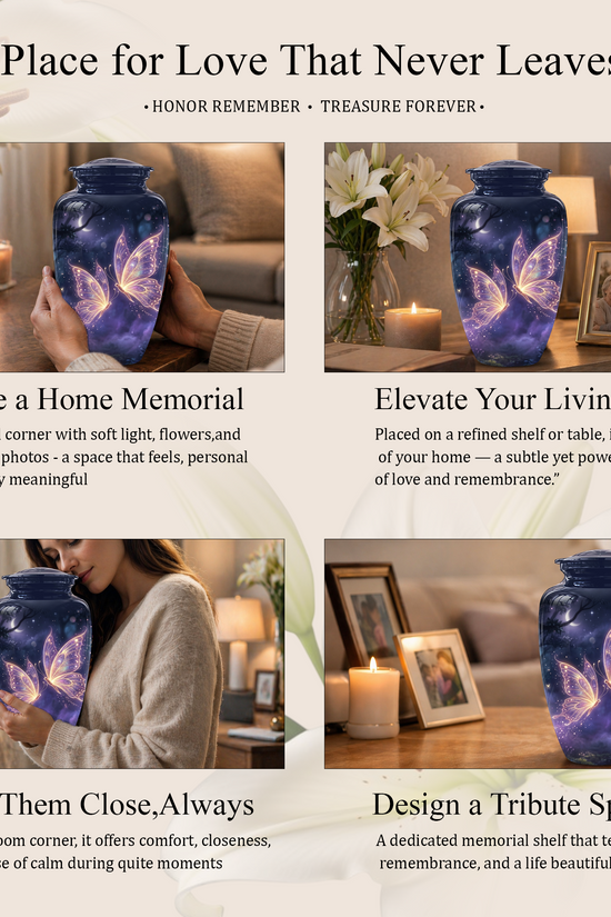 Purple Butterfly Cremation Urn - Beautiful Urns for Women Ashes