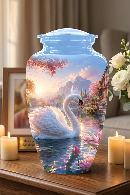 White Swan Themed Urn - Beautiful Custom Memorial Urns For Men & Women