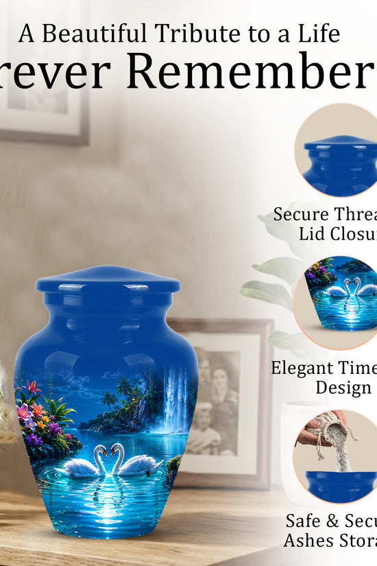 White Couple Swan Urn - Beautiful Memorial Keep Urns For Loved Ones