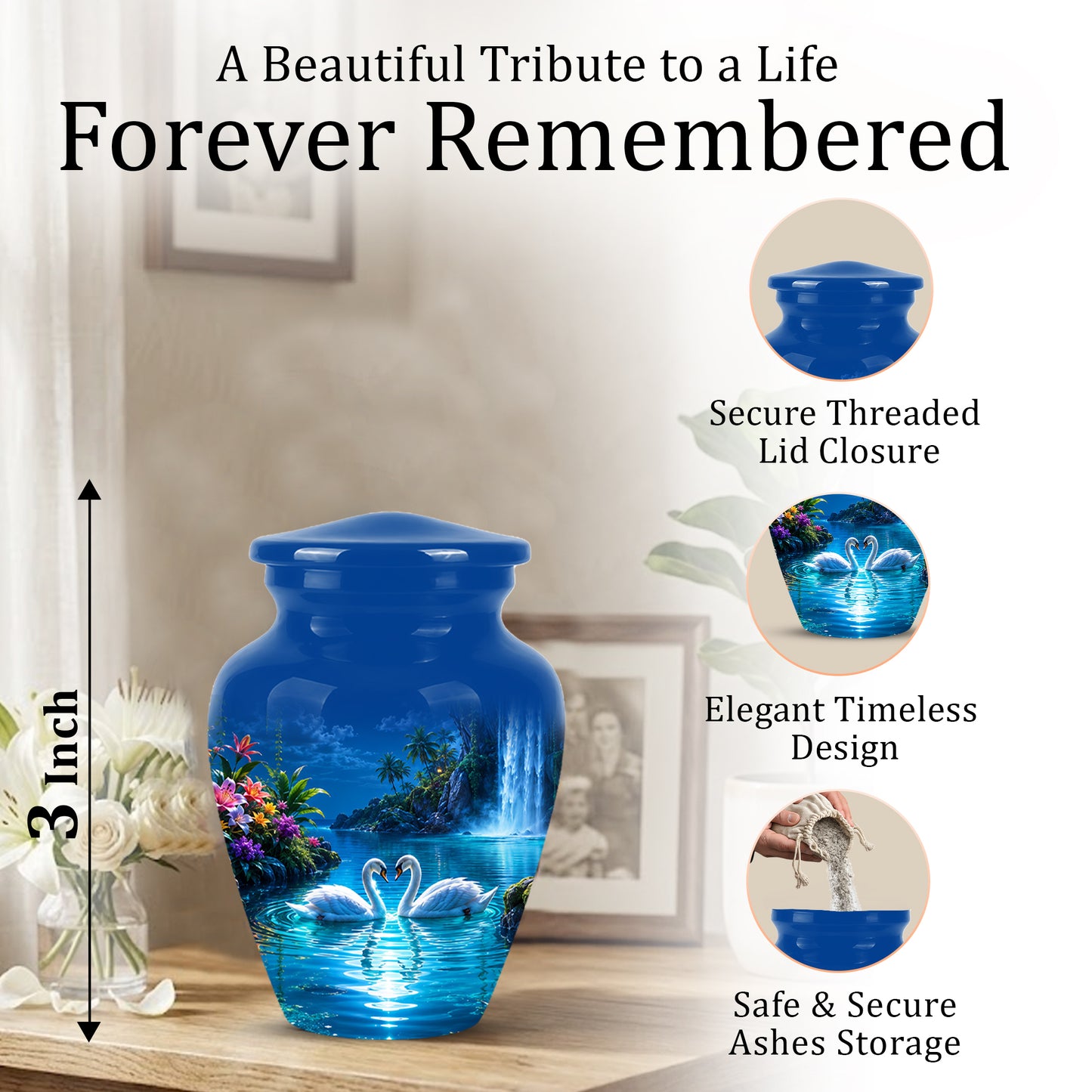White Couple Swan Urn - Beautiful Memorial Keep Urns For Loved Ones