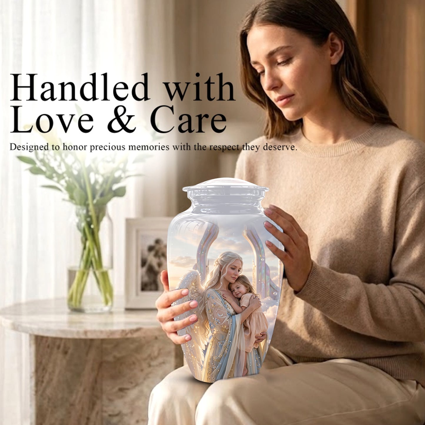 Angel Mother With Child Memorial Urn - Artistic Cremation Urns For Mom