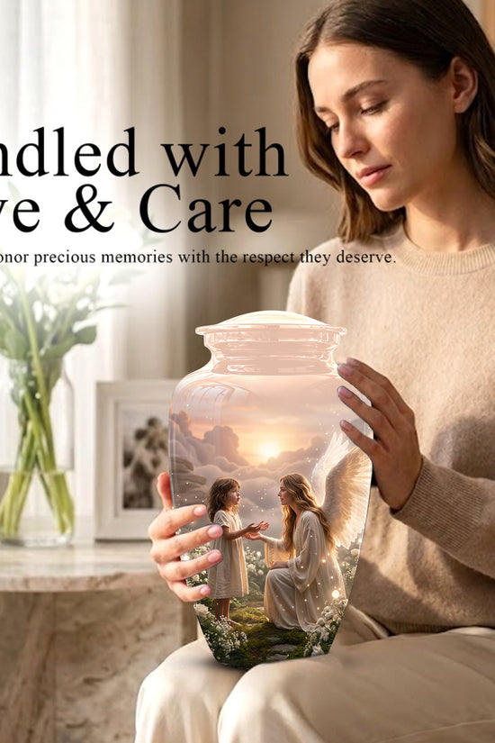 Angel Mom With Girl Child - Beautiful Artistic Custom Urns For Mom Ashes