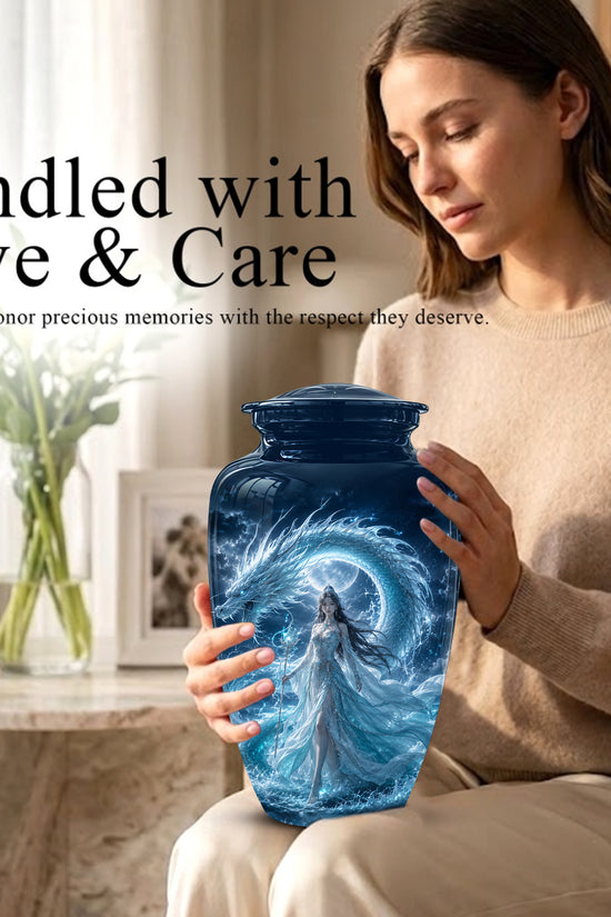 Dragon And Moon Goddess Fantasy Urn - Artistic Memorial Urns For Ashes