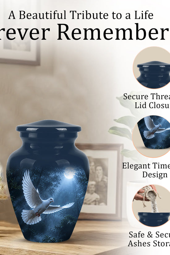 White Flying Dove Cremation Urn - Night Moon Memorial Urns For Ashes