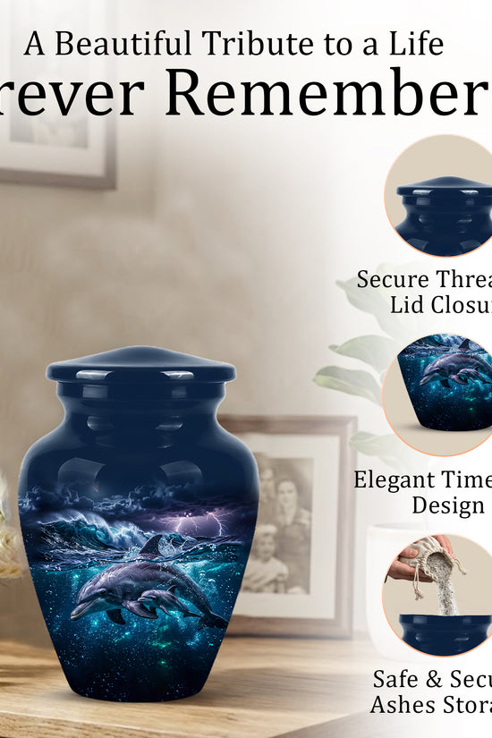 Dolphin Cremation Urn for Ashes –  Beautiful Ocean Storm Memorial Art