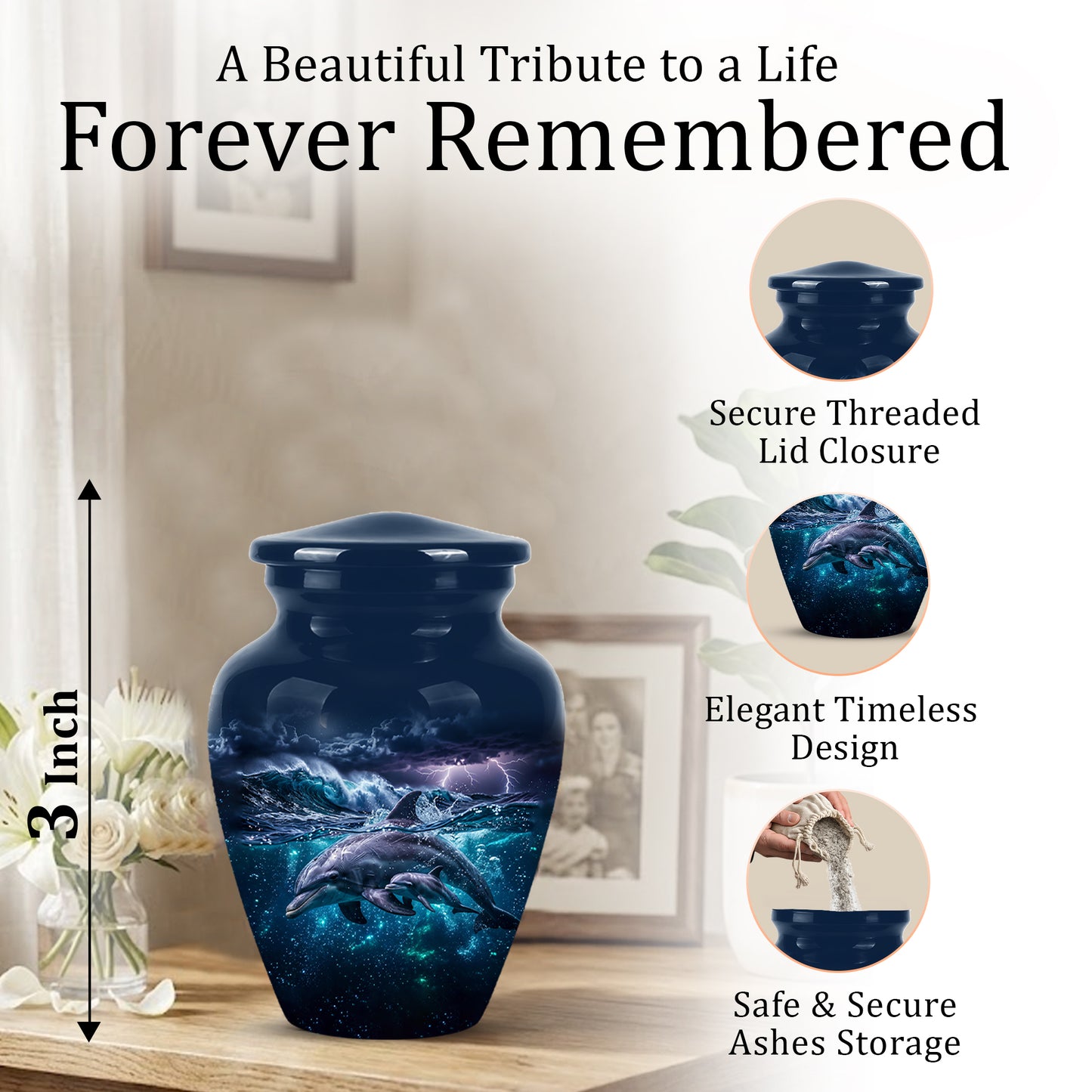 Dolphin Cremation Urn for Ashes –  Beautiful Ocean Storm Memorial Art