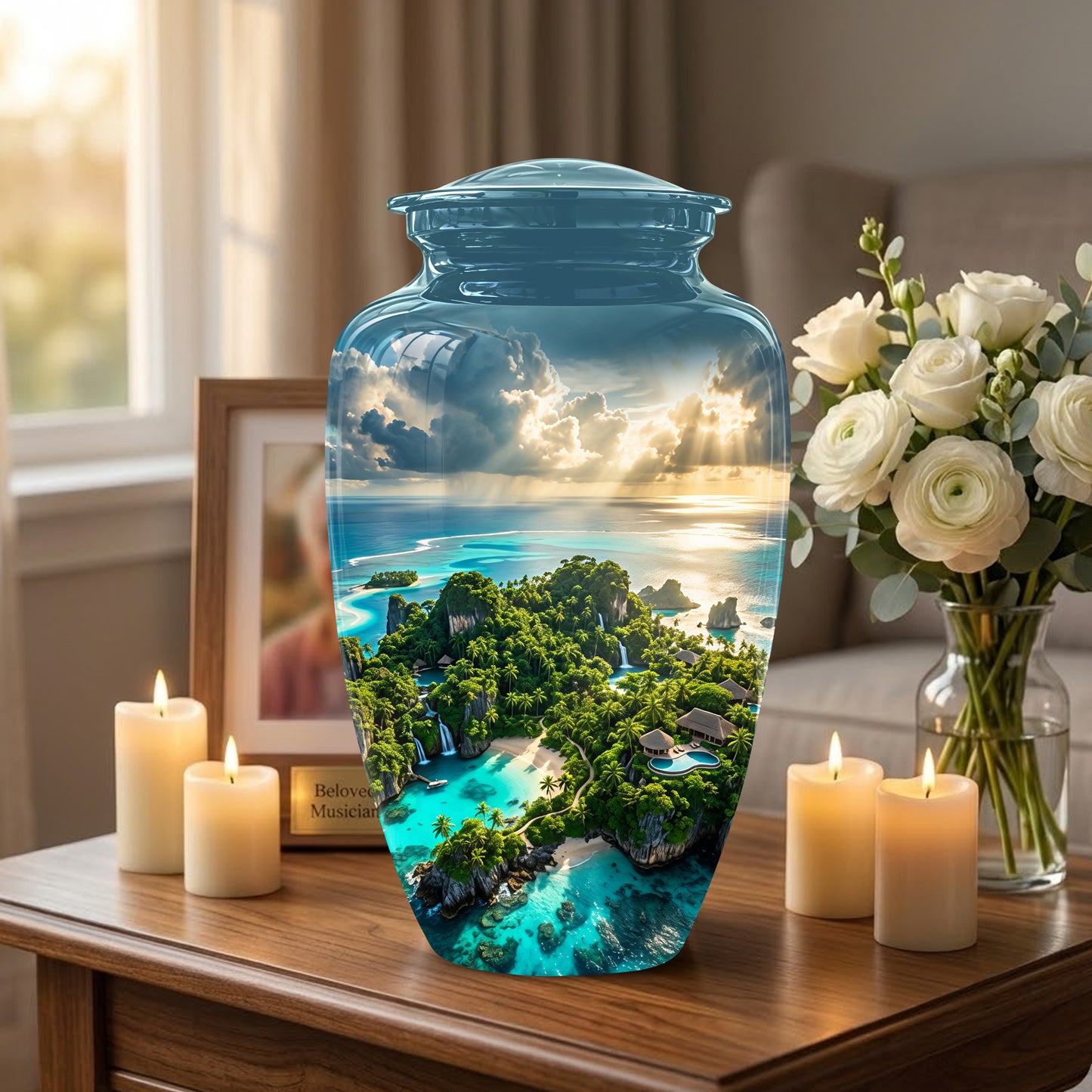 Beach Island Cremation Urn For Human Ashes - Adult Size Memorial Urns