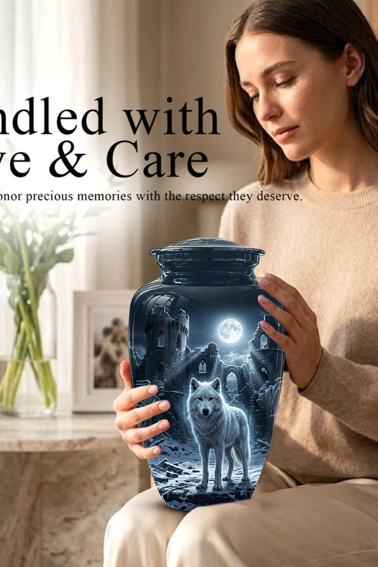 Night Wolf Memorial Urn - Moonlight Funeral Urns For Men & Women Ashes