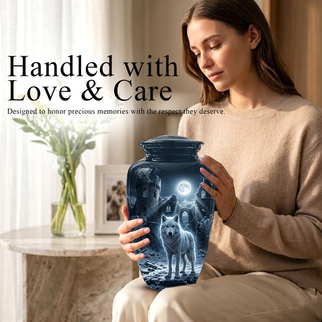 Night Wolf Memorial Urn - Moonlight Funeral Urns For Men & Women Ashes