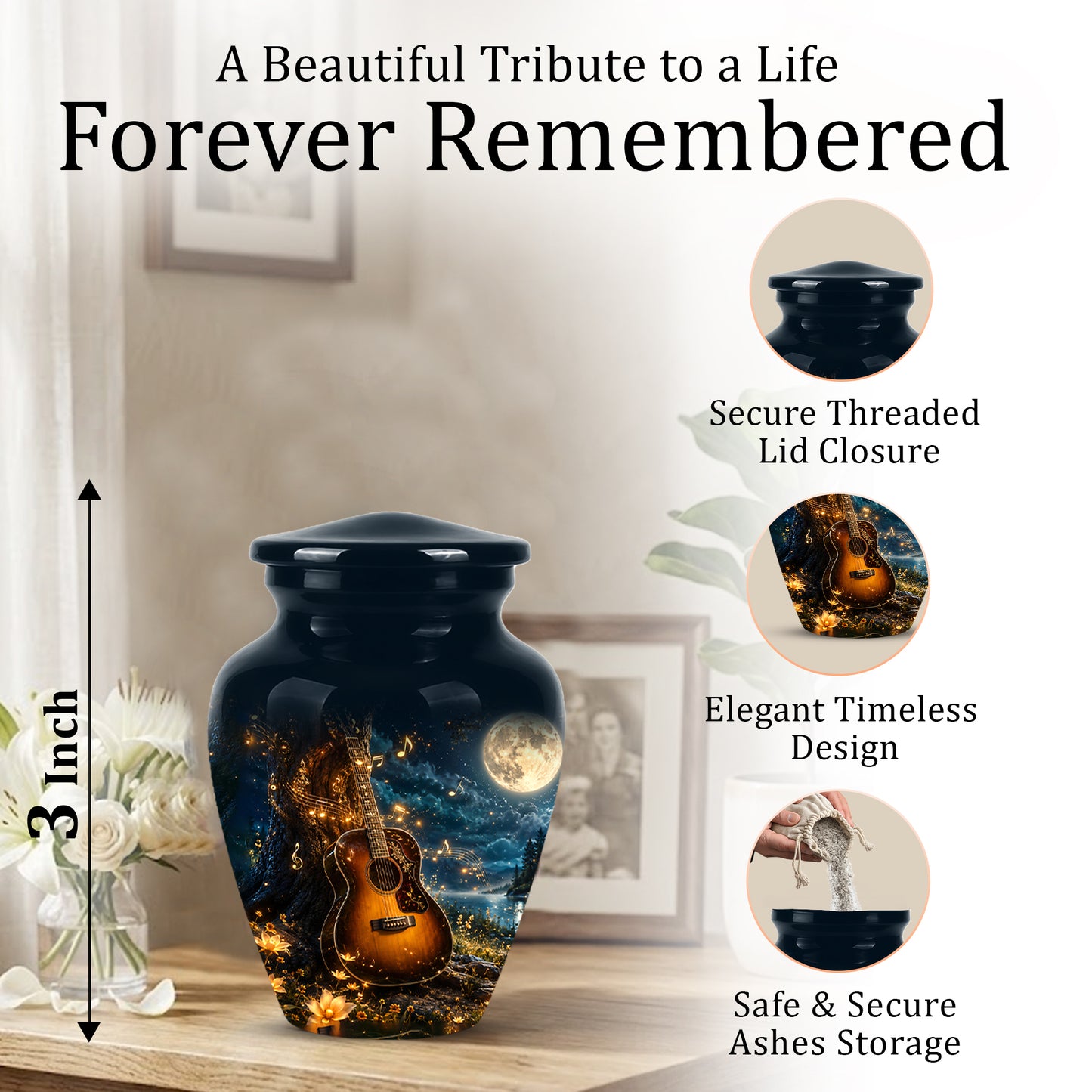 Artistic Guitar Cremation Urn - Starry Night Keep Urn For Music Lovers