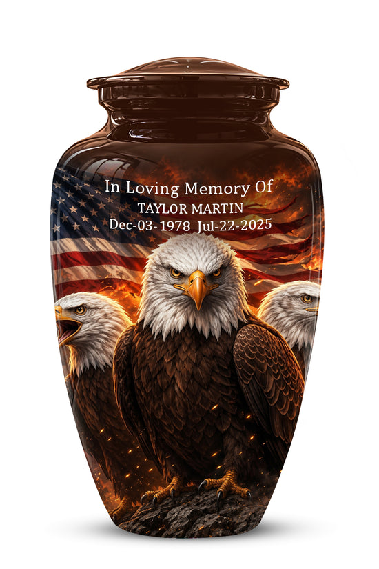 Bald Eagle & American Flag Funeral Urn - Patriotic Veteran Memorial Urn