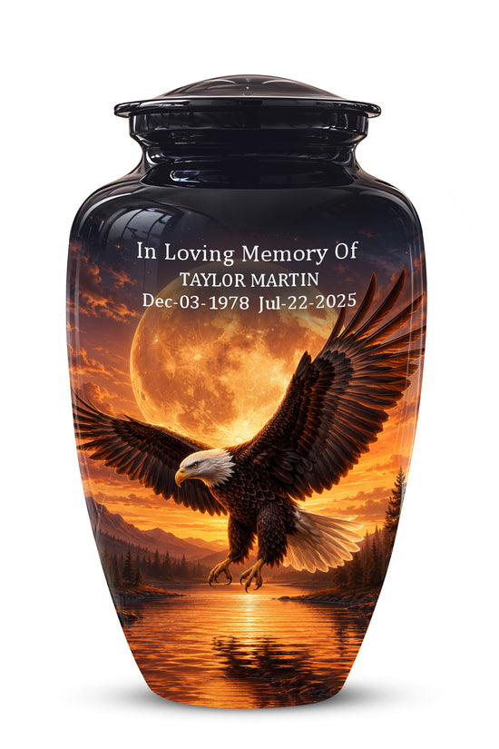 Personalized Flying Eagle Cremation Urn - Celestial Moon Memorial Urns