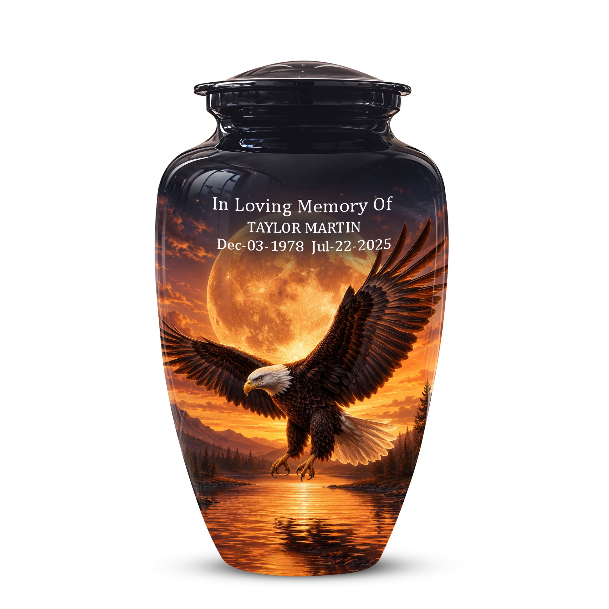 Personalized Flying Eagle Cremation Urn - Celestial Moon Memorial Urns