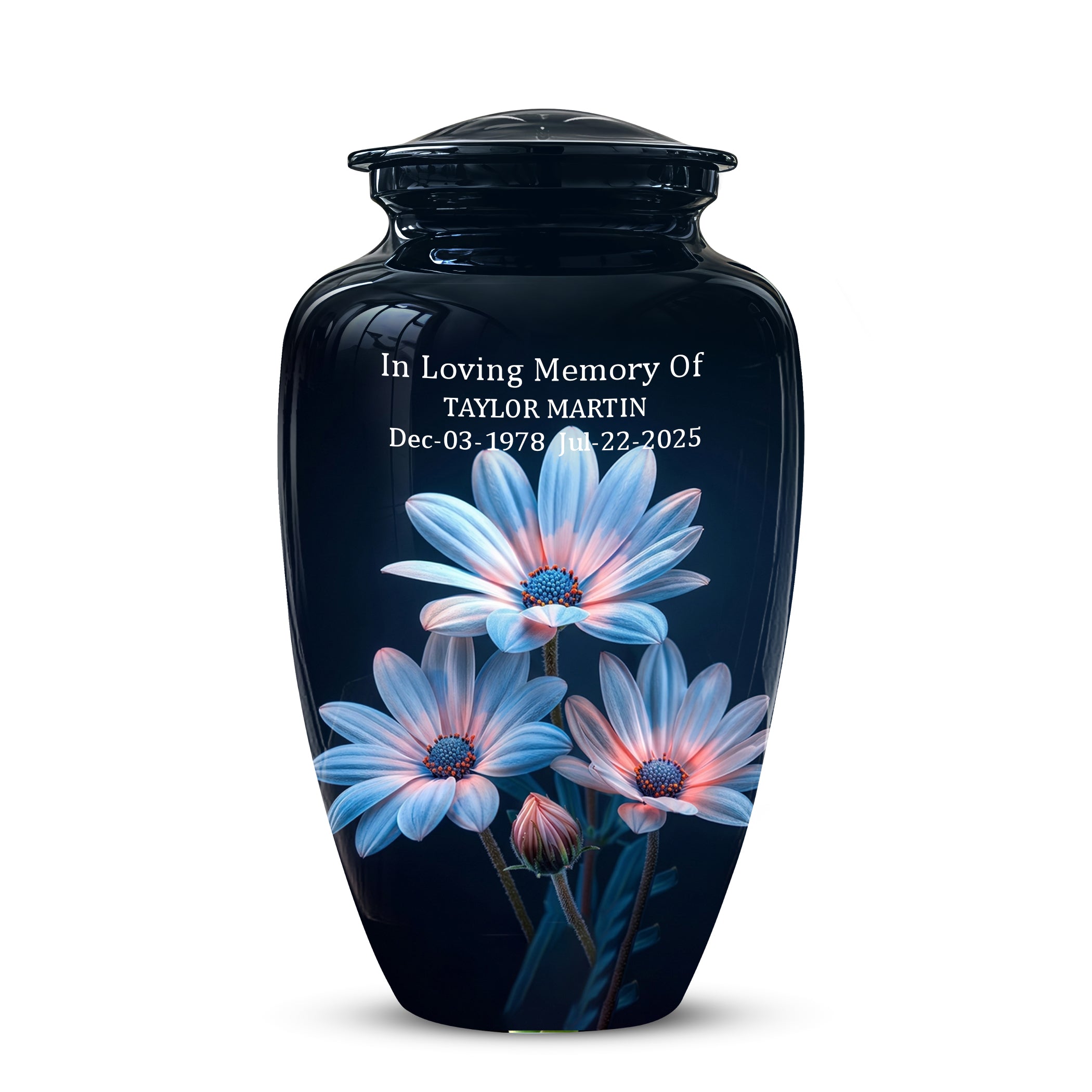 Blue Flower Memorial  Urn - Beautifully Crafted Urns To Tribute Ashes
