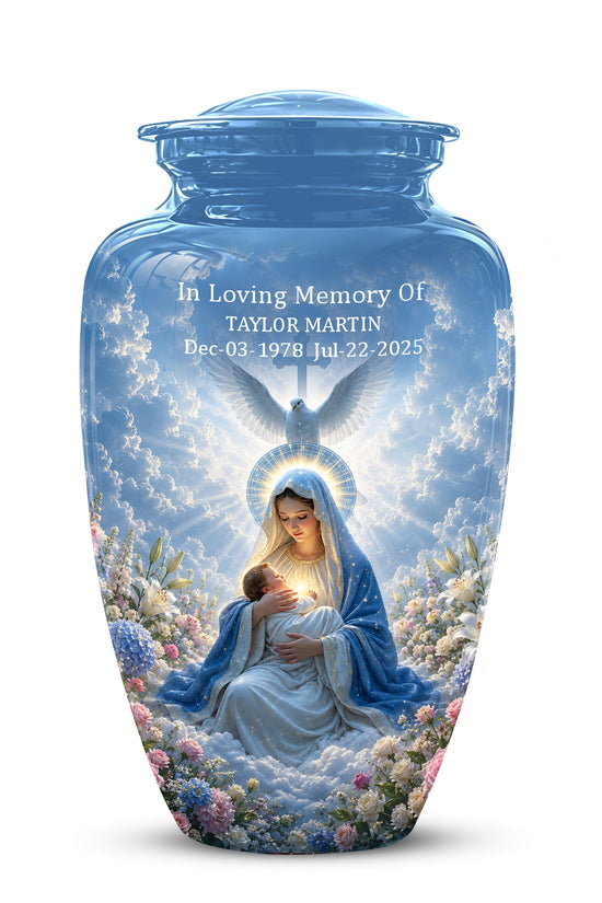 Angel Mom With Baby Jesus Urn - White Dove Funeral Urns For Mom Ashes