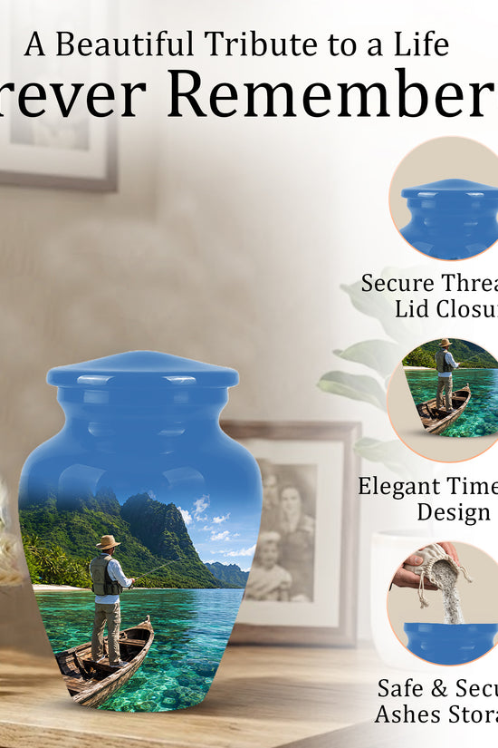 Father Fishing Cremation Urn - Majestic Memorial Urns For Human Ashes